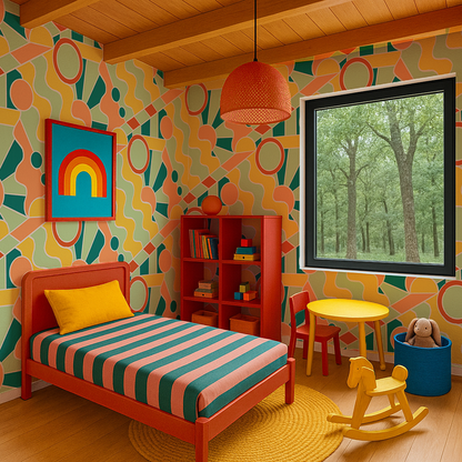Day Trippin' Wallpaper, mint, blue, yellow and peach- Samantha Santana Creative- {{Product type}}