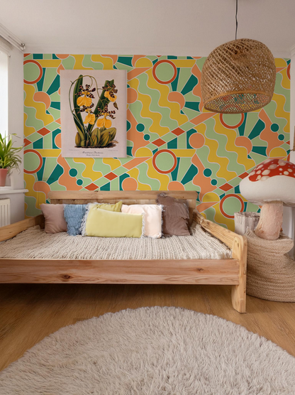 Day Trippin' Wallpaper, mint, blue, yellow and peach- Samantha Santana Creative- {{Product type}}