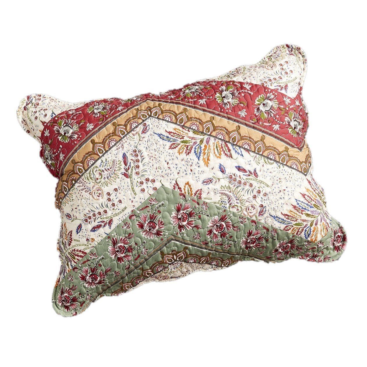 DaDa Bedding Bohemian Cranberry Sage Chevron Patchwork Floral Pillow Sham (JHW924) - - Pillow Case