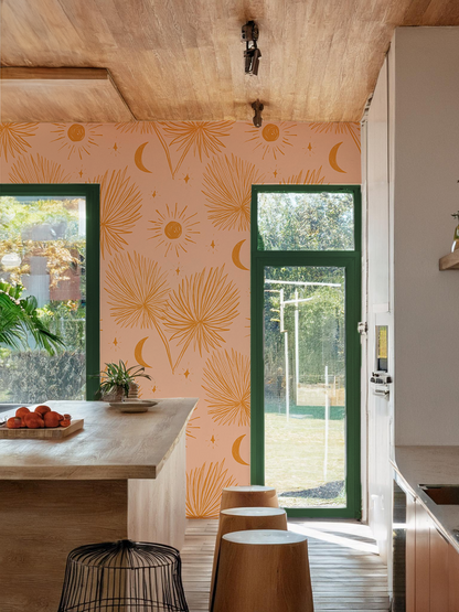Night Palm Wallpaper, peach and orange- Samantha Santana Creative- {{Product type}}