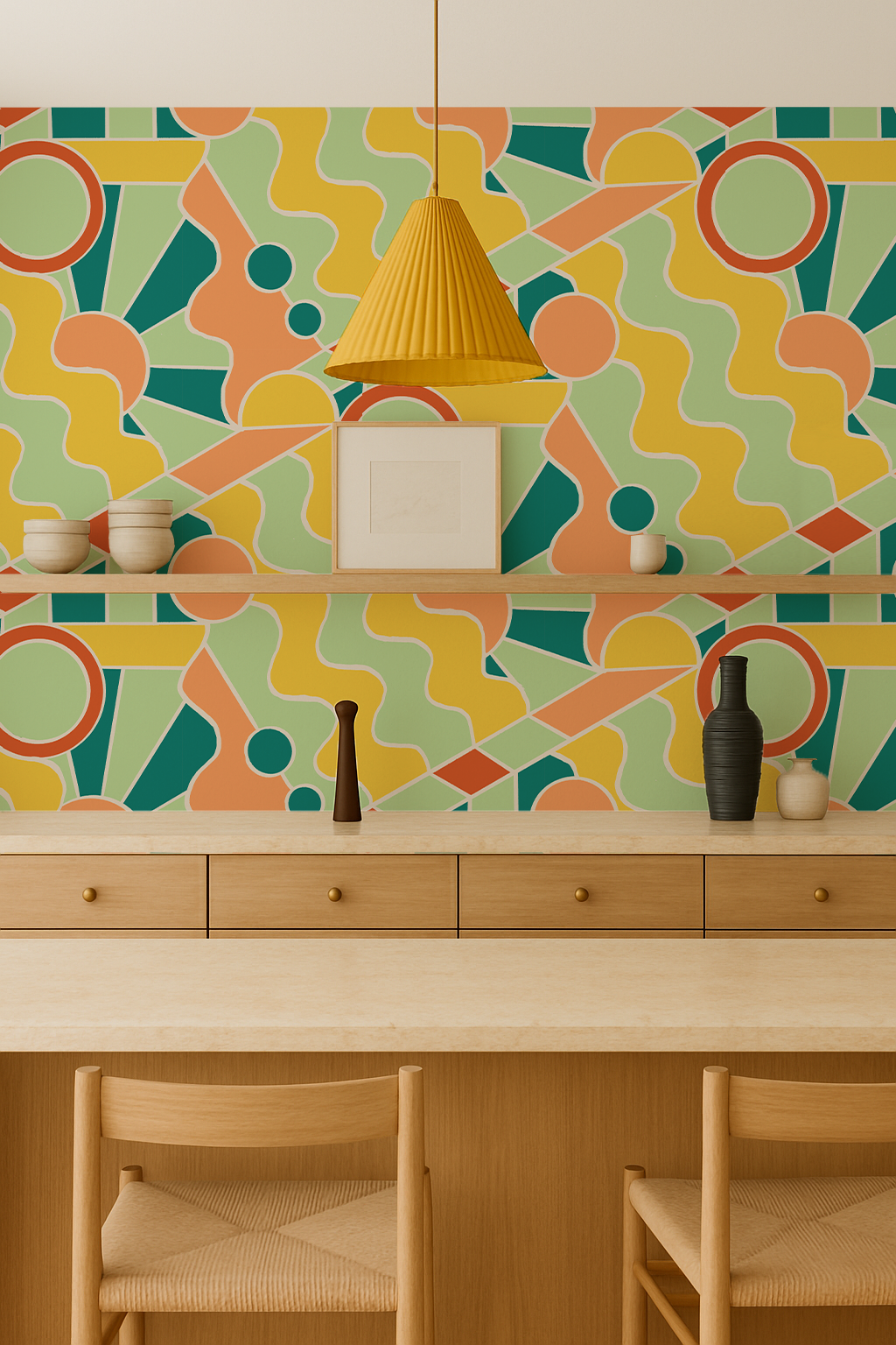 Day Trippin' Wallpaper, mint, blue, yellow and peach- Samantha Santana Creative- {{Product type}}