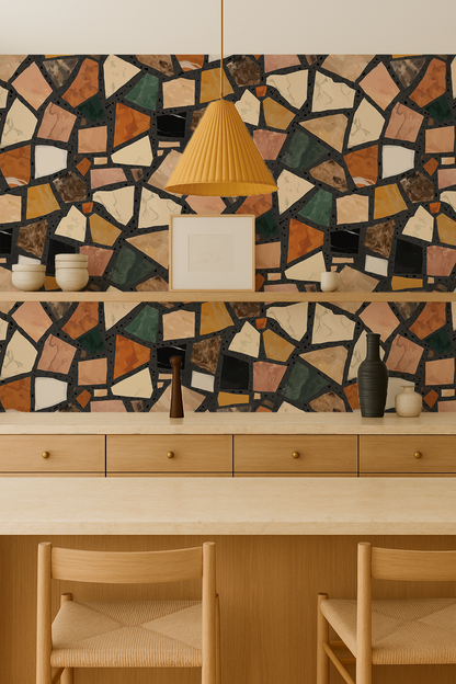 Dolce Terrazzo Wallpaper, black- Samantha Santana Creative- {{Product type}}