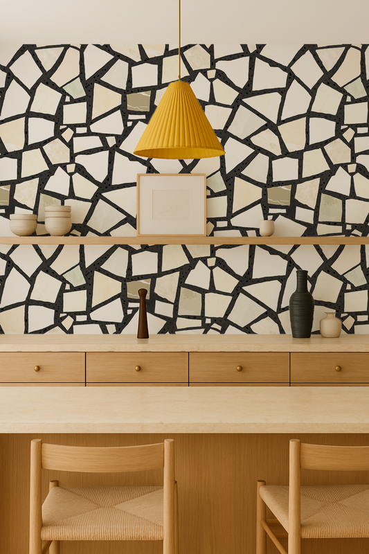 Dolce Terrazzo Wallpaper Black and White - - Wallpaper