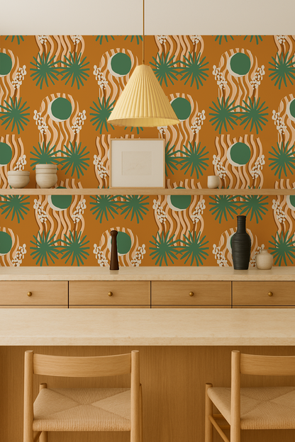Yucca Moon Wallpaper, orange and green- Samantha Santana Creative- {{Product type}}