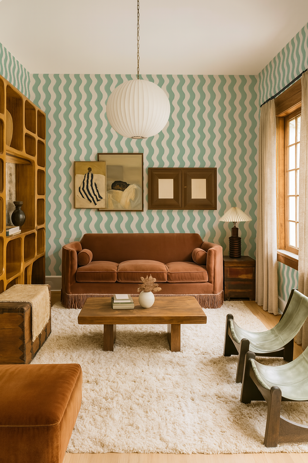 Ziggy Stripe Wallpaper, white and mint- Samantha Santana Creative- {{Product type}}