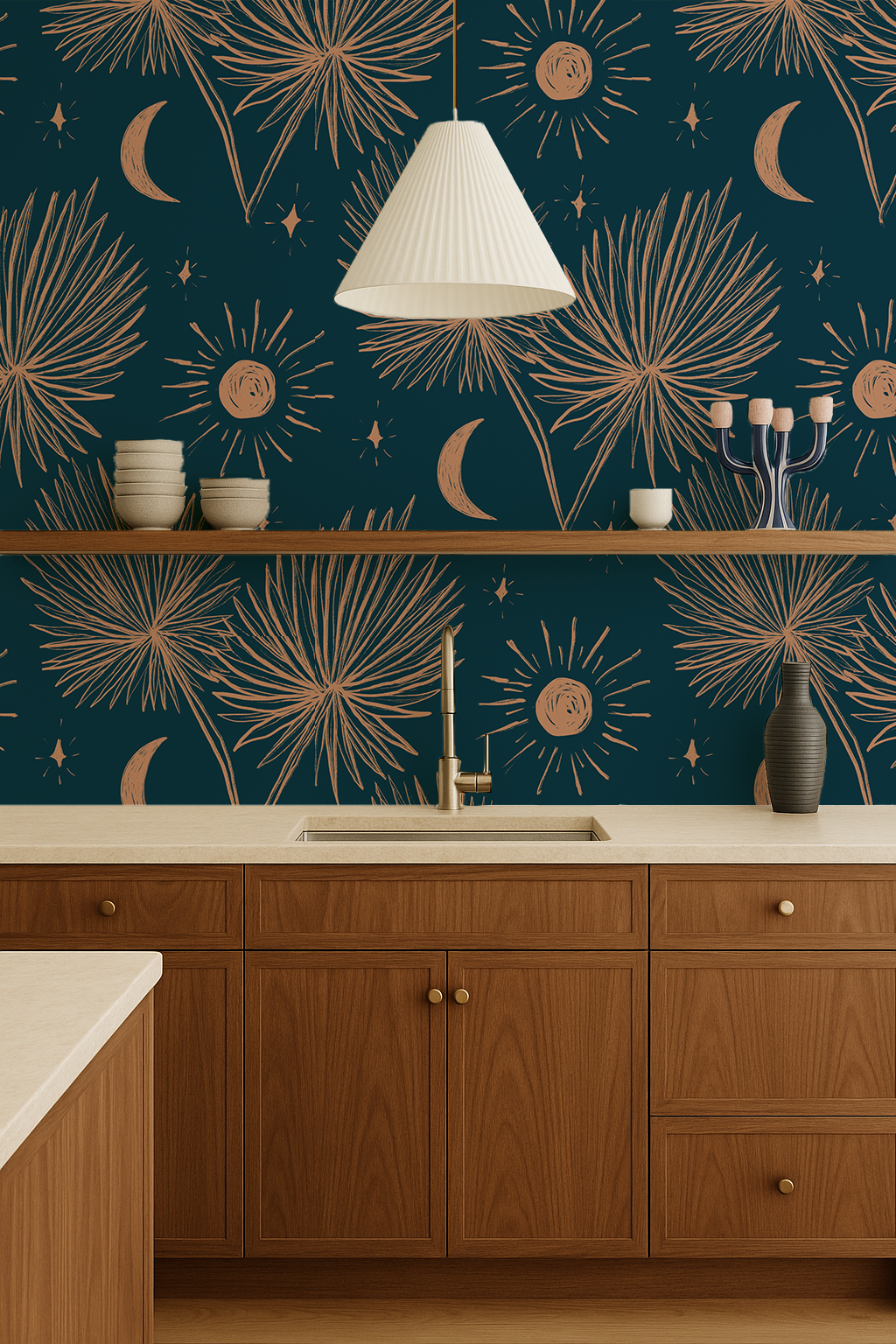 Night Palm Wallpaper, navy and terra cotta- Samantha Santana Creative- {{Product type}}