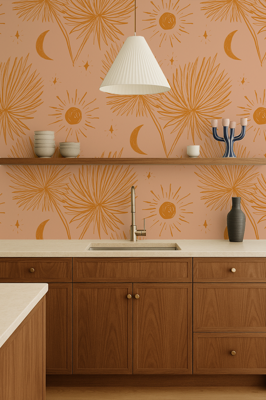 Night Palm Wallpaper Peach and Orange - - Wallpaper