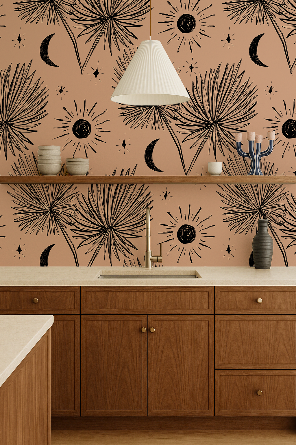 Night Palm Wallpaper, terra cotta and black- Samantha Santana Creative- {{Product type}}