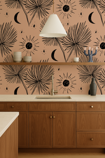Night Palm Wallpaper, terra cotta and black- Samantha Santana Creative- {{Product type}}