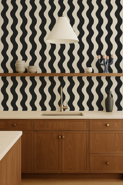 Ziggy Stripe Wallpaper, white and black- Samantha Santana Creative- {{Product type}}