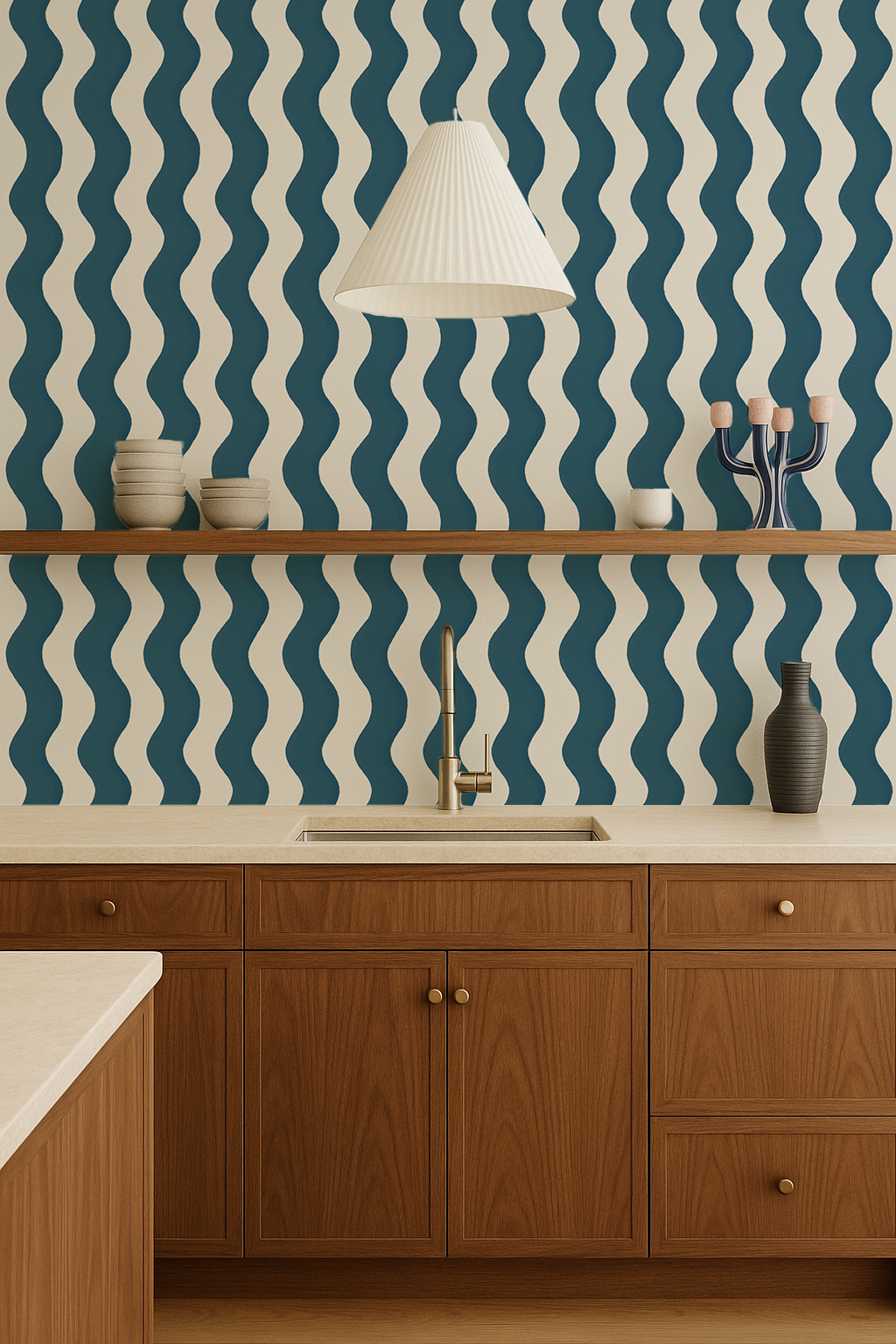 Ziggy Stripe Wallpaper, white and blue- Samantha Santana Creative- {{Product type}}