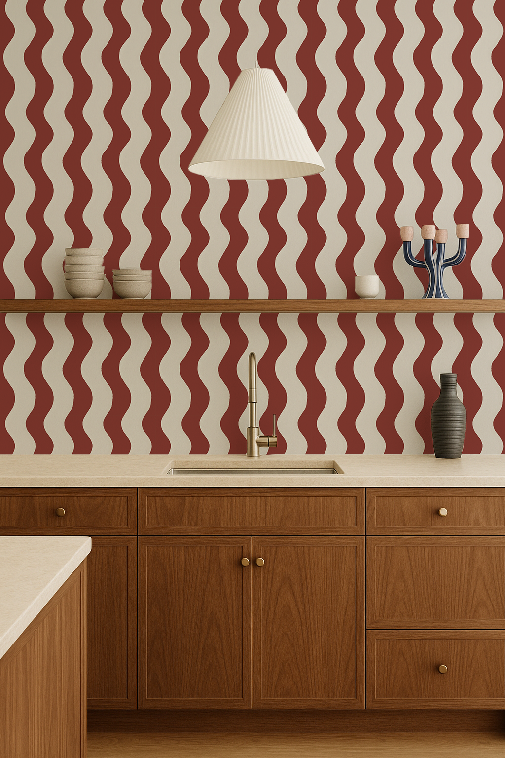 Ziggy Stripe Wallpaper, white and chili oil- Samantha Santana Creative- {{Product type}}
