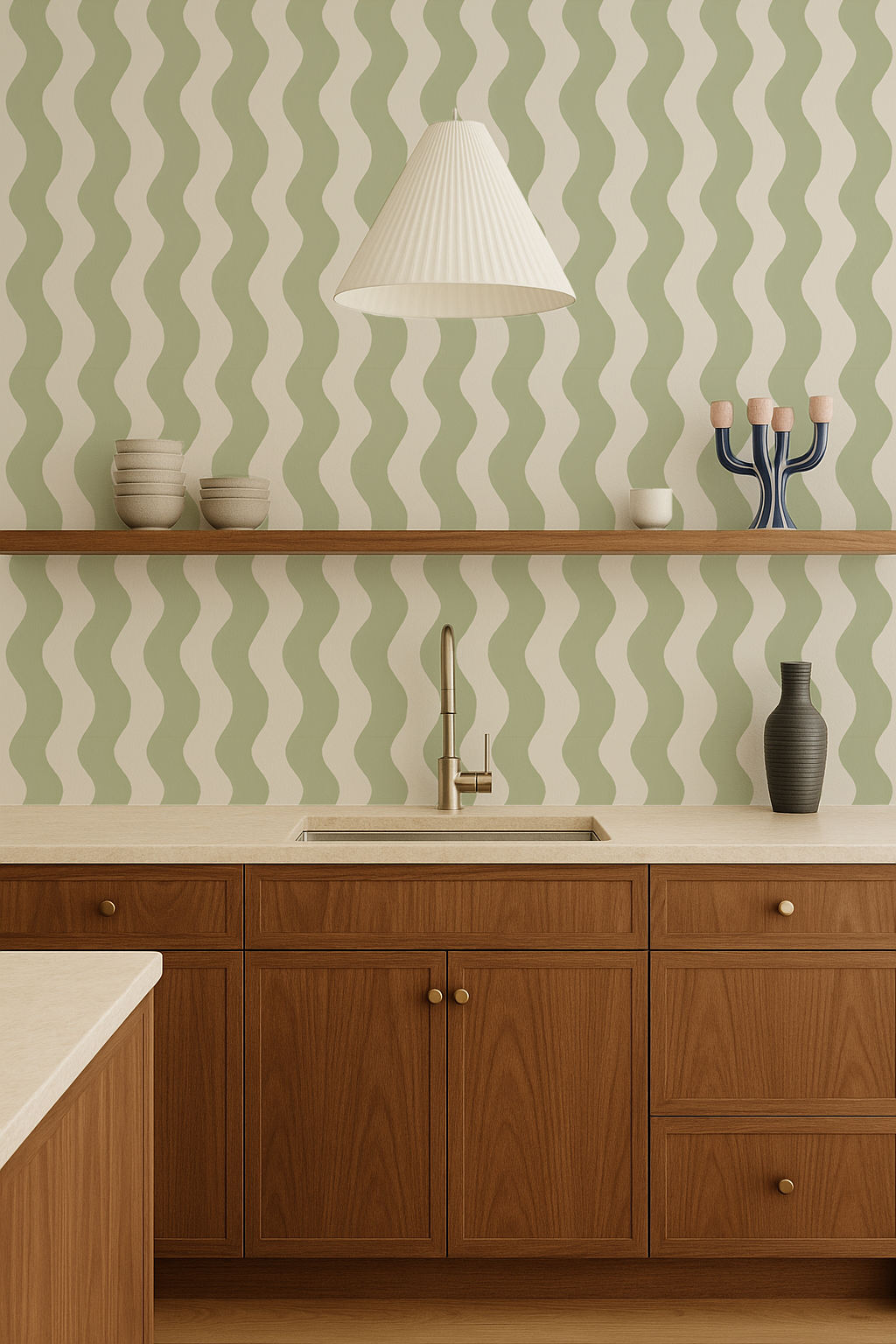 Ziggy Stripe Wallpaper, white and dusty lime- Samantha Santana Creative- {{Product type}}