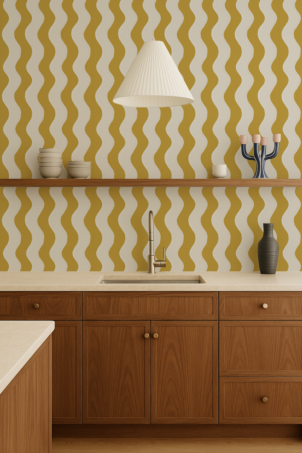 Ziggy Stripe Wallpaper, white and yellow- Samantha Santana Creative- {{Product type}}