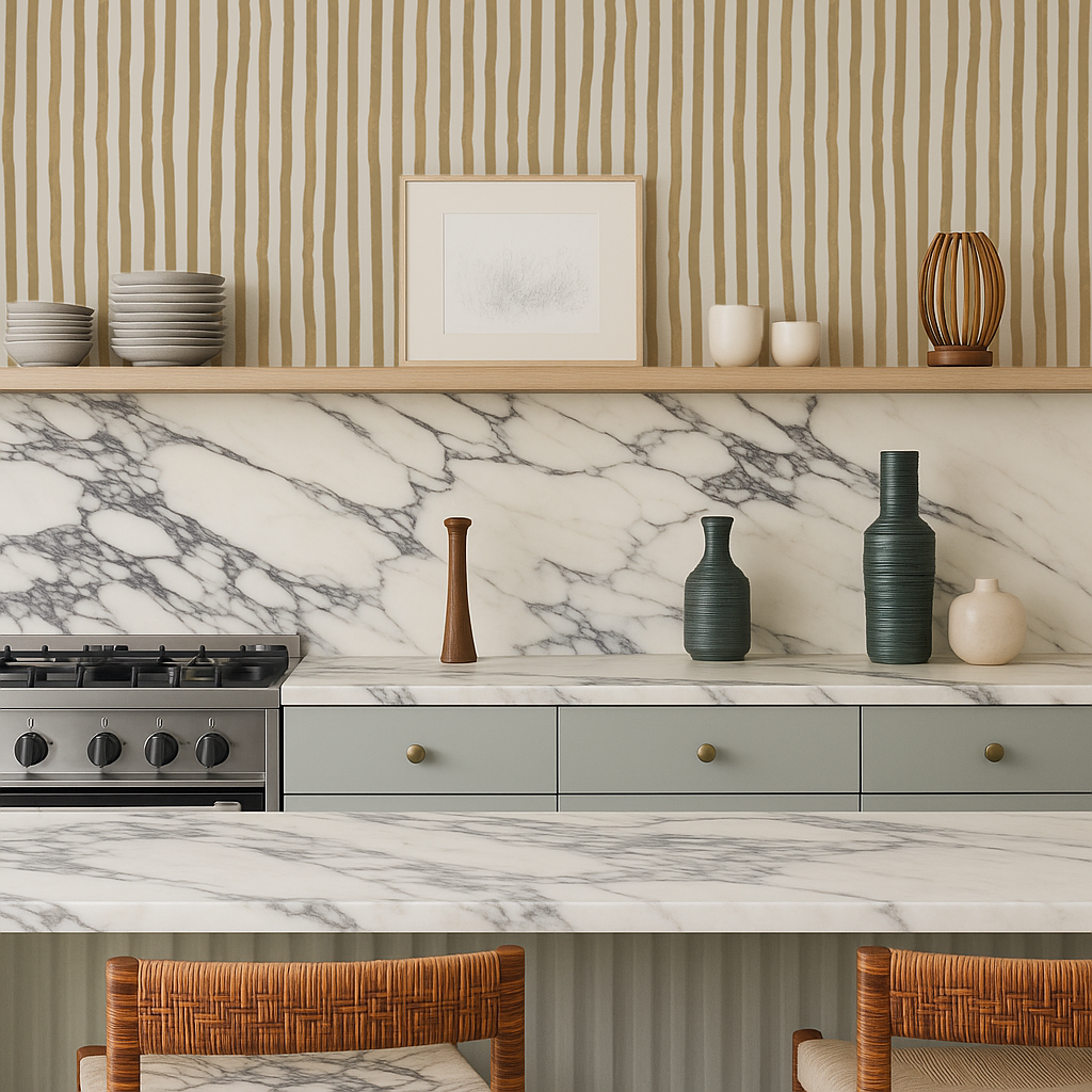 Dolce Stripe Wallpaper, off-white and butter yellow- Samantha Santana Creative- {{Product type}}