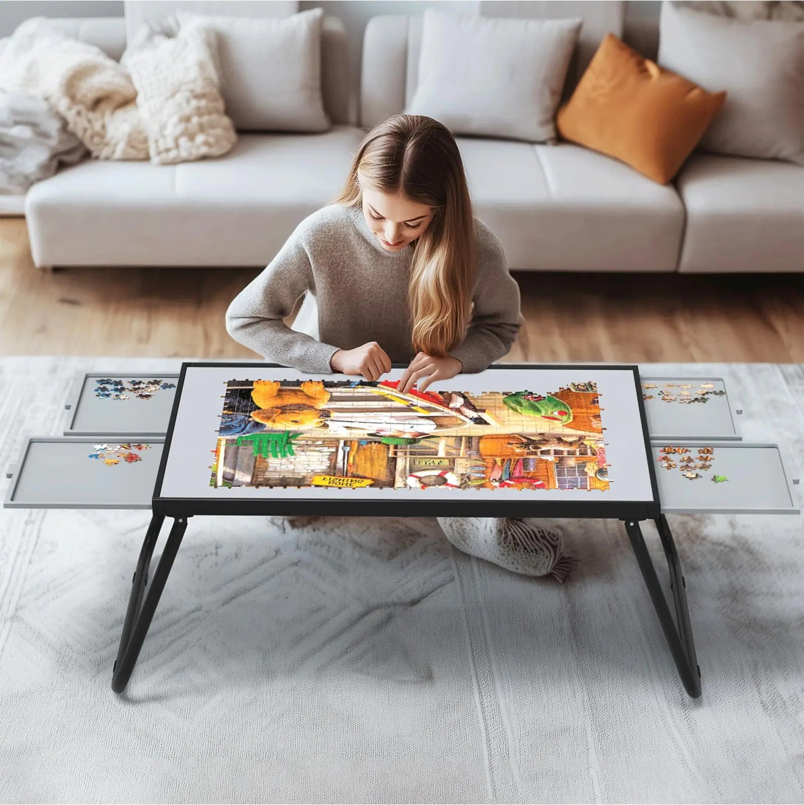 Puzzle Table 1500pcs(Color Package Box)Jigsaw Puzzle Table MetalPuzzle Table with DrawersPuzzle Board with LegsPuzzle Tables for Adults with DrawersJigsaw Puzzle Board with Drawers Kia Day Design