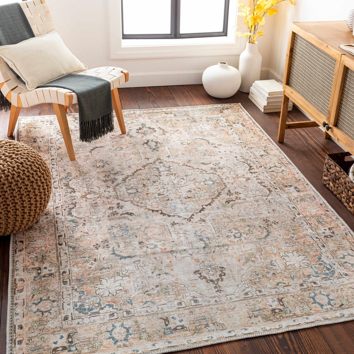 Brown Standon Vintage Washable Area Rug - - Rugs