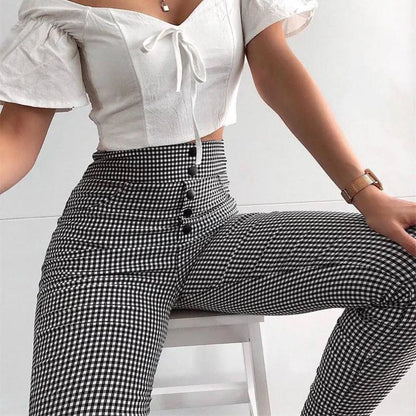 Korean Plaid Pants - Black -