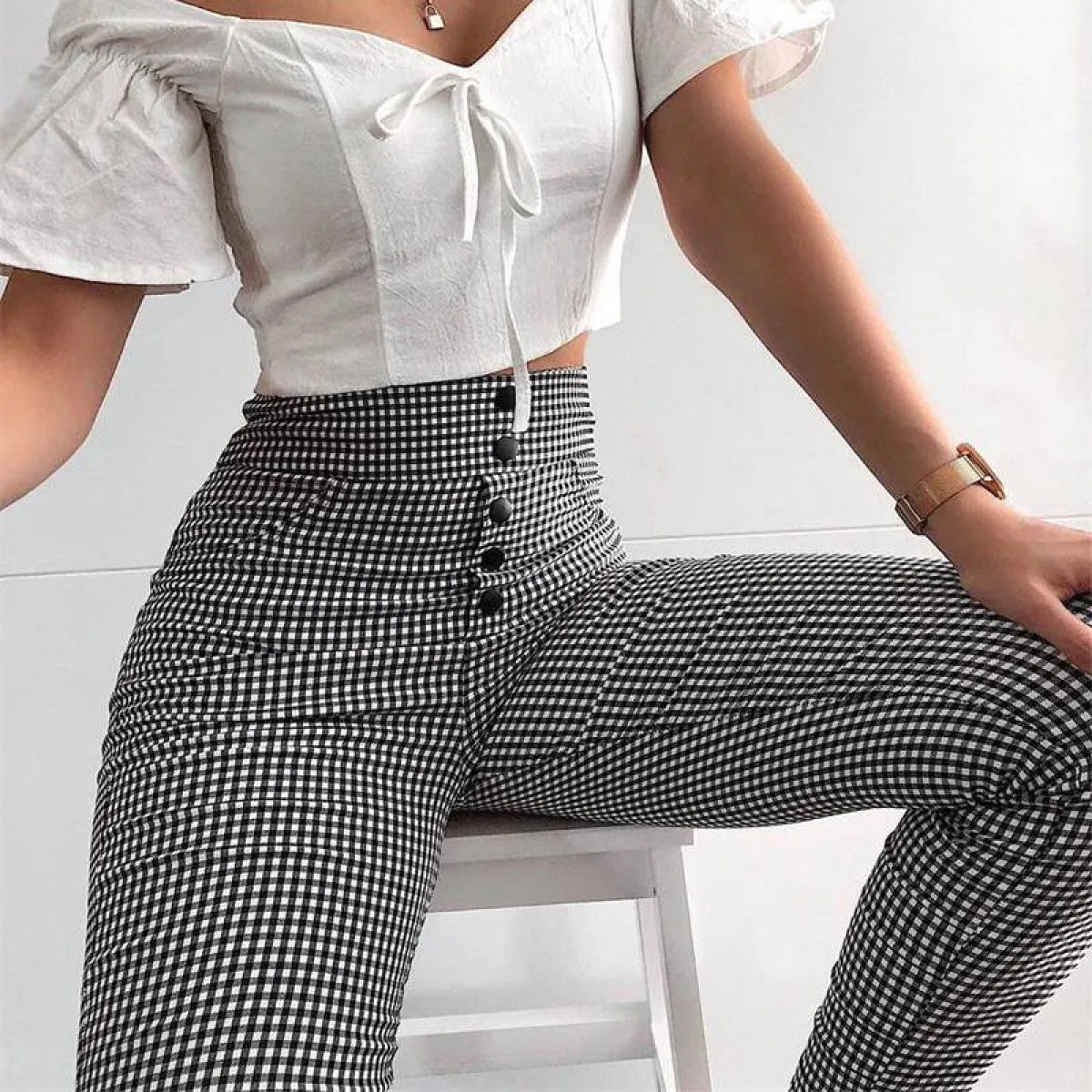 Korean Plaid Pants - -