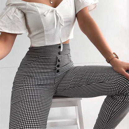 Korean Plaid Pants - -