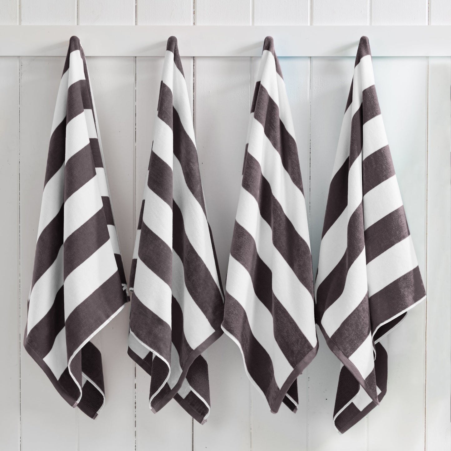 Cotton Velour Cabana Stripe Beach Towel - Novia Collection - 4 Pack- 30" x 60" Charcoal Grey -