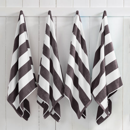 Cotton Velour Cabana Stripe Beach Towel - Novia Collection - 4 Pack- 30" x 60" Charcoal Grey -
