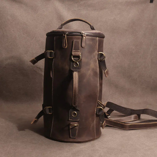 Large Capacity Leather Backpack - Dark Brown - backpack