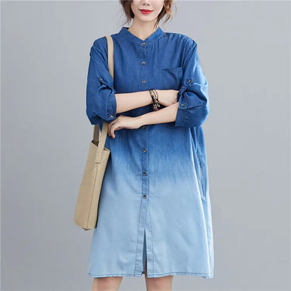Gradient Color Denim Shirt - Versatile Mid-Length Style Kia Day Design