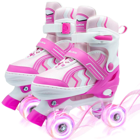 Kids Adjustable Roller Skates with Light Up Wheels - Pink Medium(1-4) - skates