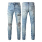 Men's Slim Fit Ripped Jeans with Floral Pattern