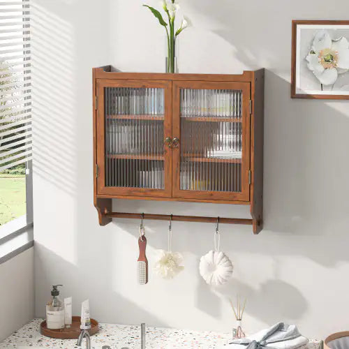 Glass Three Tier Double Door Wall Cabinet with Towel Rail - Kia Day Design