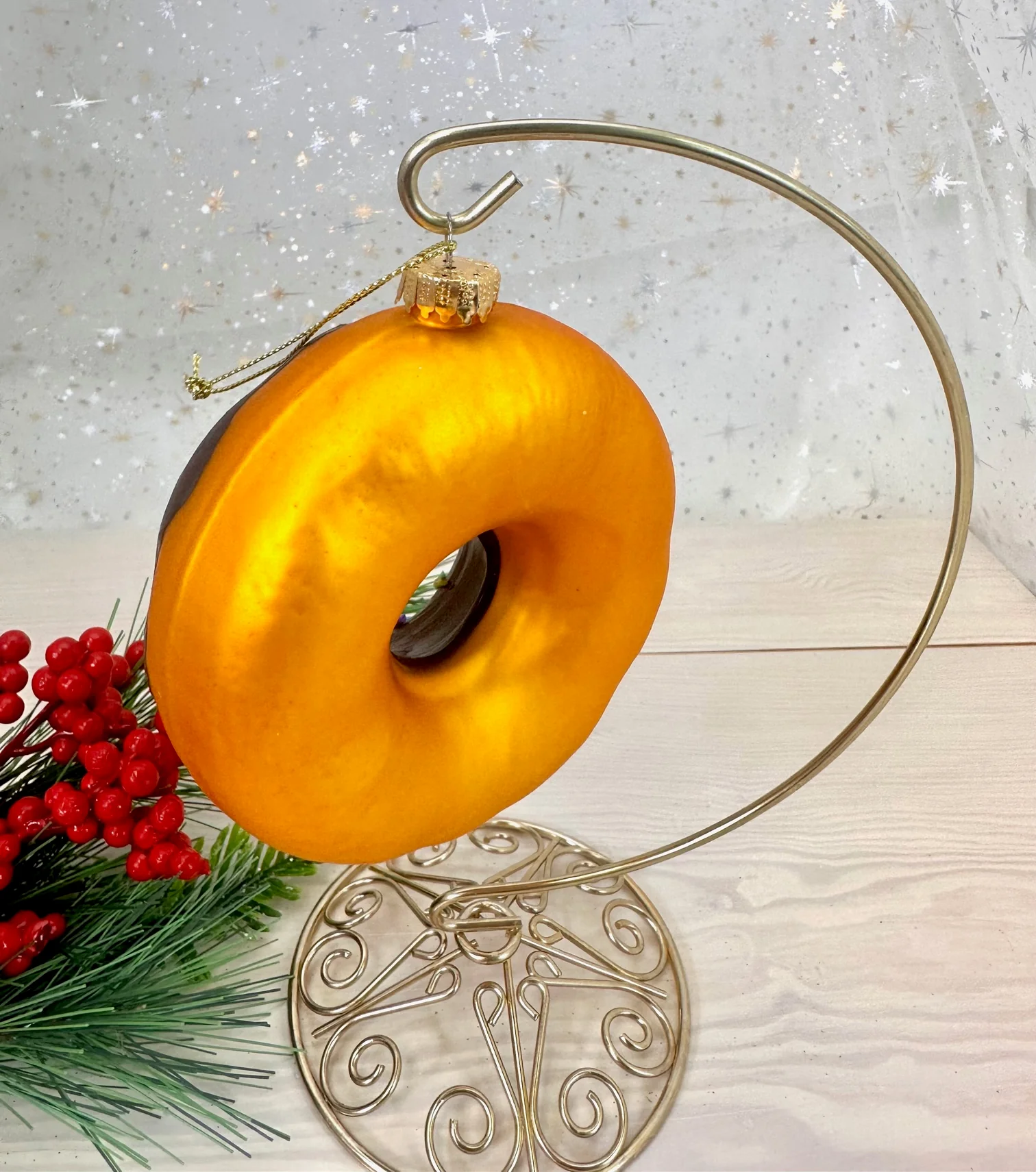 Chocolate Donut Blown Glass Ornament - - Christmas >> Ornaments >> Glass
