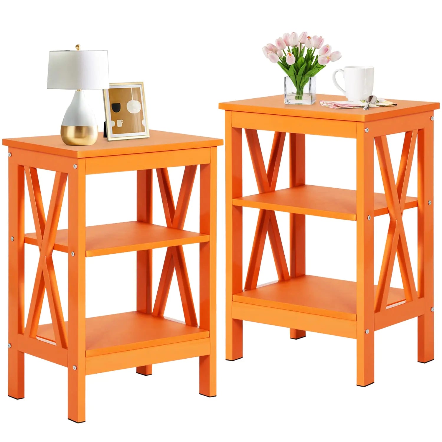 Orange End Tables with Storage Shelf Set - Kia Day Design