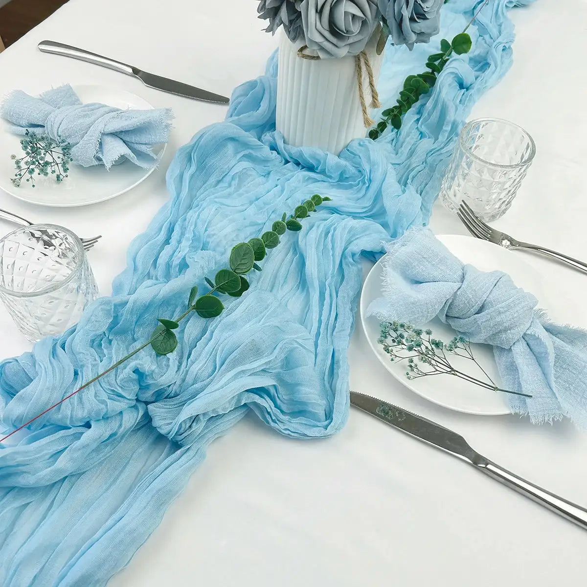 Semi-Sheer Gauze Table Runner Sage Cheesecloth Table Setting