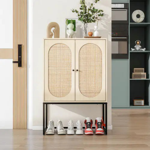 2 Door Rattan High Cabinet Built-in Adjustable Shelf - Kia Day Design