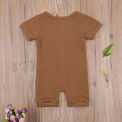 Solid Color Short Sleeve Round Neck Button Baby Playsuit Kia Day Design