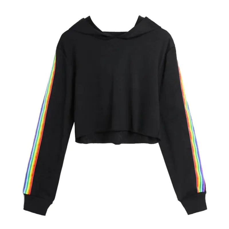 Rainbow Striped Crop Hoodie for Women - Kia Day Design