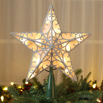 Brizled Christmas Glittered Silver Treetop Star - - ornament