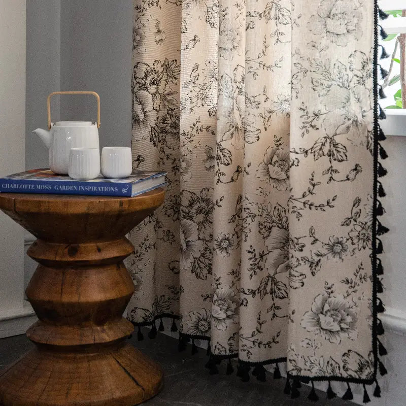 Pink Cotton and Linen Semi-Opaque Printed Curtain - Kia Day Design
