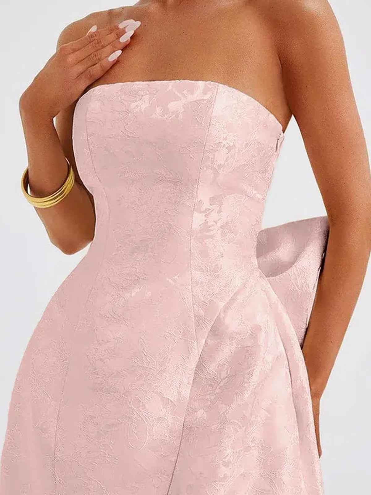 Elegant Sleeveless Satin Mini Dress with Lace-Up and Bow Detail - -