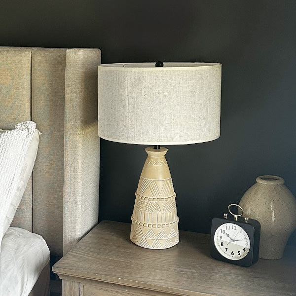 Intricate Beige Bedside Table Lamp - - Sale