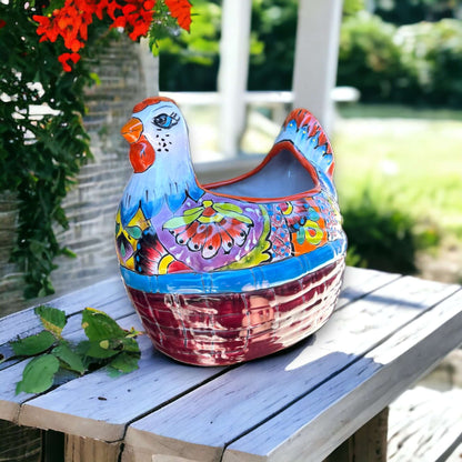Large Talavera Chicken Planter Hand-Painted Mexican Pottery Statue - - Talavera Planter