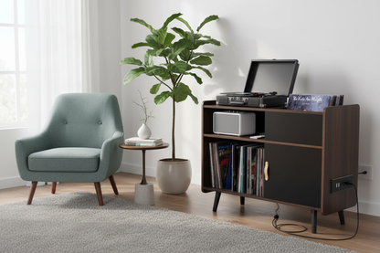 Large 350 Record Player Cabinet with Power Outlet - - cabinet