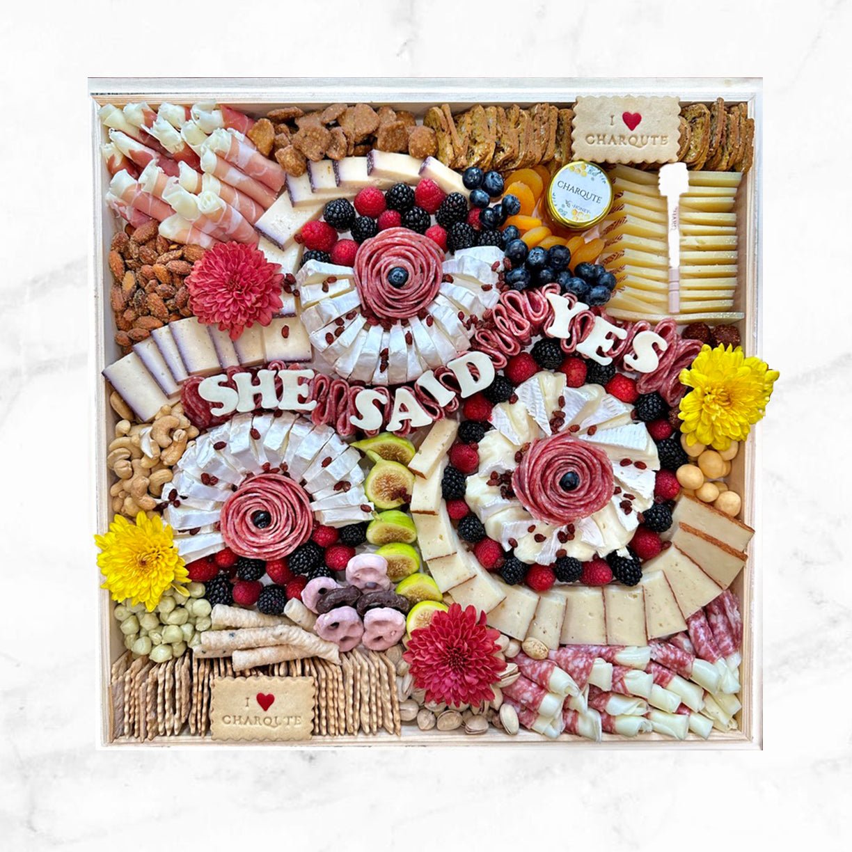 Large Square Lazy Susan Charcuterie Board - -