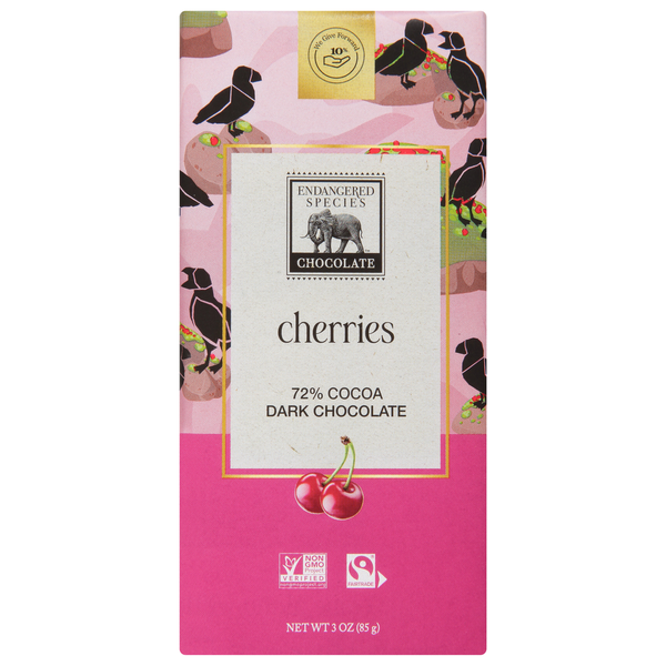 Endangered Species Dark Chocolate, Cherries, 72% Cocoa - - 0