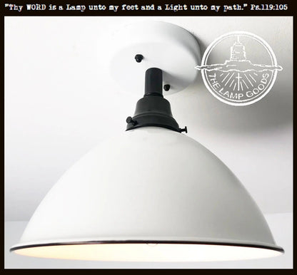 Large White Enamel Modern Farmhouse Ceiling Lighting - Bronze Accents - Farmhouse Lighting