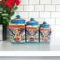 Set of 3 Light Blue Talavera Canister Set Mexican Pottery - - Talavera Canister Set