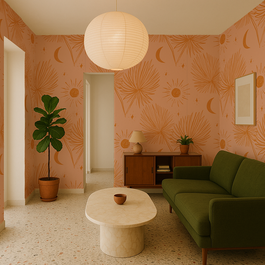 Night Palm Wallpaper, peach and orange- Samantha Santana Creative- {{Product type}}