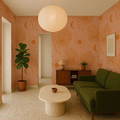 Night Palm Wallpaper, peach and orange- Samantha Santana Creative- {{Product type}}