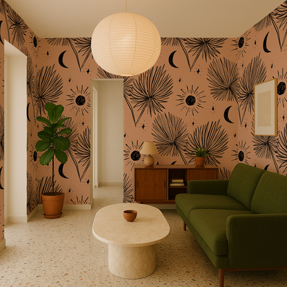 Night Palm Wallpaper, terra cotta and black- Samantha Santana Creative- {{Product type}}